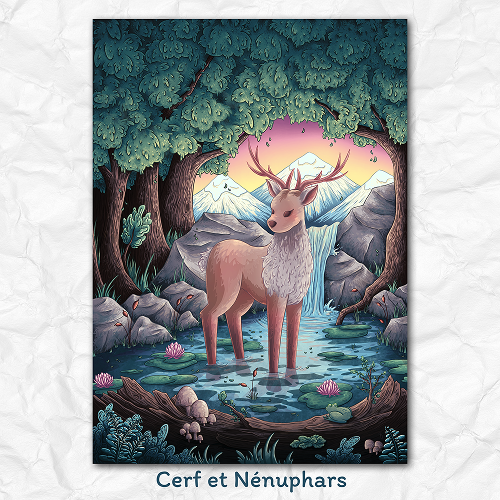 Print Cerf et Nénuphars